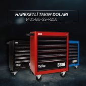 Brio Hareketli Tekerlekli Takım Dolabı Takım Arabası 6 Çekmeceli Kilitli Pro Ss 258 Parça Kırmızı Dolu - 2
