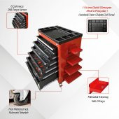 Brio Hareketli Tekerlekli Takım Dolabı Takım Arabası 6 Çekmeceli Kilitli Pro Ss 258 Parça Kırmızı Dolu - 4
