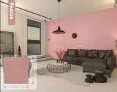 Renkli Duvarlar Pembe Yapışkanlı Duvar Kağıdı 3D Dekoratif Duvar Paneli NW03 - 1