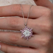 Lucky Life Gümüş Pembe Lotus Desenli Çiçek Kadın Kolye thumbnail 1