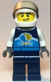 Lego Minifigür - Race Car Driver, Male, Dark Blue 'Octan E' Racing Jacket and Legs, White Helmet cty1110 - 2