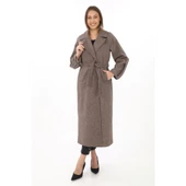 Kolu Apoletli Astarlı Kaşmir Kaşe Kaban - Vizon - 2