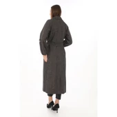 Kolu Apoletli Astarlı Kaşmir Kaşe Kaban - Füme - 4