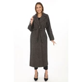 Kolu Apoletli Astarlı Kaşmir Kaşe Kaban - Füme - 2