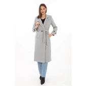 Astarlı Balık Sırtı Kaşmir Kaşe Kaban - Gri - 1