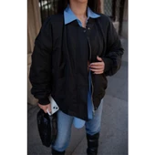 Cepli Bomber Ceket Mont - Siyah - 2