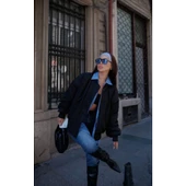 Cepli Bomber Ceket Mont - Siyah - 4