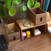 Woodsaka Sate Çekmeceli Mini Kutu & Aksesuar ve Kırtasiye Dolabı - Ceviz Ağacından - 6