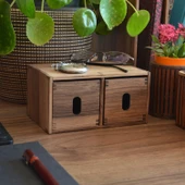 Woodsaka Sate Çekmeceli Mini Kutu & Aksesuar ve Kırtasiye Dolabı - Ceviz Ağacından - 5