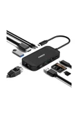 FİDECO Fıdeco Type C To 4k Hdmi - Usb 3.0 Hub, Gigabit Ethernet, Kart Okuyucu, Usb C, Mikrofon Kulaklık - 1