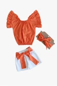 Kız Çocuk Sunny Turuncu Madonna Yaka Şortlu Bandana Alt Üst Takım TKM-0132.11 - 8