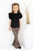 Kız Çocuk Bright Bisiklet Yaka Dantel Detaylı kısa kollu Siyah Bluz Leopar İspanyol Tayt Pantolon Tok Alt Üst Abiye 3'lü Takım TKM-0191.57 thumbnail 6