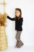 Kız Çocuk Leopar İspanyol Uzun Kollu Alt Üst Bandana Takım TKM-0150 - 1