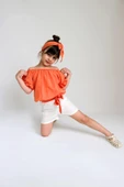 Kız Çocuk Sunny Turuncu Madonna Yaka Şortlu Bandana Alt Üst Takım TKM-0132.11 - 1