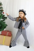 Kız Çocuk Siyah Lizbon Jakarlı Ekose Ceket Pantolon Kep Alt Üst Takım TKM-0179.2 thumbnail 2