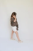 Kız Çocuk Viskon Leopar Madonna Yaka Şortlu Bandana Alt Üst Takım TKM-0178 - 4