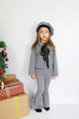 Kız Çocuk Siyah Lizbon Jakarlı Ekose Ceket Pantolon Kep Alt Üst Takım TKM-0179.2 thumbnail 4