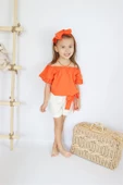 Kız Bebek Sunny Turuncu Madonna Yaka Şortlu Bandana Alt Üst Takım TKM-0132.11 - 2