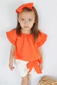 Kız Bebek Sunny Turuncu Madonna Yaka Şortlu Bandana Alt Üst Takım TKM-0132.11 - 5