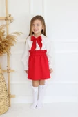 Kız Çocuk Uzun Kollu Kırmızı Etek Ekru Bluz Fular 23 Nisan Takım thumbnail 2