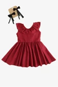 Kız Bebek Bordo Cherry Fiyonklu Fırfırlı Elbise Toka Takım - 2
