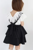 Kız Çocuk Helen Siyah Askılı Kat Kat Bağlama Jile Elbise Dantel Detay Ekru Kısa Kollu Bluz Takım TKM-0181.2 thumbnail 3