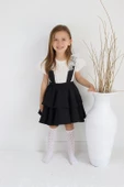 Kız Çocuk Helen Siyah Askılı Kat Kat Bağlama Jile Elbise Dantel Detay Ekru Kısa Kollu Bluz Takım TKM-0181.2 thumbnail 8