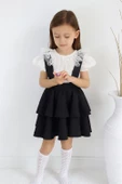 Kız Çocuk Helen Siyah Askılı Kat Kat Bağlama Jile Elbise Dantel Detay Ekru Kısa Kollu Bluz Takım TKM-0181.2 thumbnail 7
