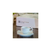 LEMOGES KAHVE FİNCAN TAKIMI 12 PARÇA LAREN PORSELEN KARE ÇİZGİLİ BEYAZ KOD.415 5786 - 1