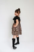 Kız Çocuk Helen Leopar Askılı Kat Kat Bağlama Jile Elbise Dantel Detay Kısa Kollu Bluz Takım TKM-0181.57 - 8