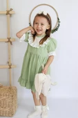 Kız Bebek Ruby Yeşil Fırfırlı Dantel Detaylı Kısa Kollu Elbise Bandana Takım ELB-0070.7 thumbnail 1