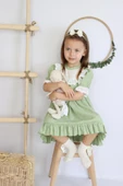 Kız Bebek Ruby Yeşil Fırfırlı Dantel Detaylı Kısa Kollu Elbise Bandana Takım ELB-0070.7 thumbnail 5