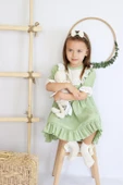Kız Bebek Ruby Yeşil Fırfırlı Dantel Detaylı Kısa Kollu Elbise Bandana Takım ELB-0070.7 thumbnail 7