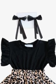Kız Bebek Leopar Kısa Kollu Fırfırlı Elbise Toka Takım thumbnail 2