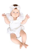 Kız Bebek Beyaz Pamuklu Salopet Bandana Takım TKM-0037 thumbnail 6