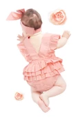 Kız Bebek Somon Pamuklu Salopet Bandana Takım TKM-0031 - 2