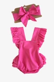 Kız Bebek Pembe Pamuklu Salopet Bandana Takım TKM-0032 thumbnail 5