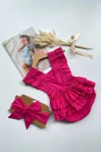 Kız Bebek Pembe Pamuklu Salopet Bandana Takım TKM-0032 thumbnail 1