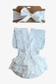 Kız Bebek Beyaz Pamuklu Salopet Bandana Takım TKM-0037 thumbnail 8