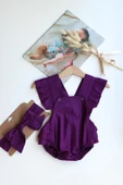 Kız Bebek Mor Pamuklu Salopet Bandana Takım TKM-0035 thumbnail 1