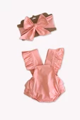 Kız Bebek Somon Pamuklu Salopet Bandana Takım TKM-0031 - 3
