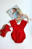 Kız Bebek Kırmızı Pamuklu Salopet Bandana Takım TKM-0034 thumbnail 1