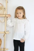 Kız Çocuk Dantel Detaylı Ekru Uzun Kollu Çıtçıtlı Bluz Gömlek Body BDY-0037.1 - 8