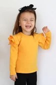 Kız Çocuk Sarı Omuz Fırfırlı Bisiklet Yaka Body Sweatshirt - 1