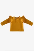 Kız Çocuk Sarı Omuz Fırfırlı Bisiklet Yaka Body Sweatshirt - 2