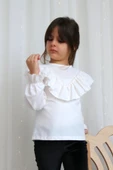 Kız Çocuk Ekru V Fırfırlı Uzun Kollu Bluz Gömlek Body thumbnail 3