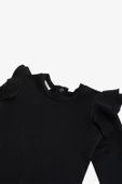 Kız Çocuk Siyah Omuz Fırfırlı Bisiklet Yaka Body Sweatshirt - 3