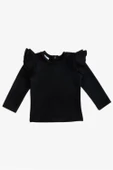 Kız Çocuk Siyah Omuz Fırfırlı Bisiklet Yaka Body Sweatshirt - 2
