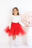 Kız Çocuk Kırmızı Tüllü Tütü Etek 23 Nisan 29 Ekim 10 Kasım Gösteri Kıyafeti Kostüm thumbnail 7