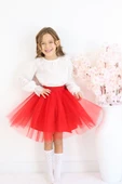 Kız Çocuk Kırmızı Tüllü Tütü Etek 23 Nisan 29 Ekim 10 Kasım Gösteri Kıyafeti Kostüm thumbnail 5